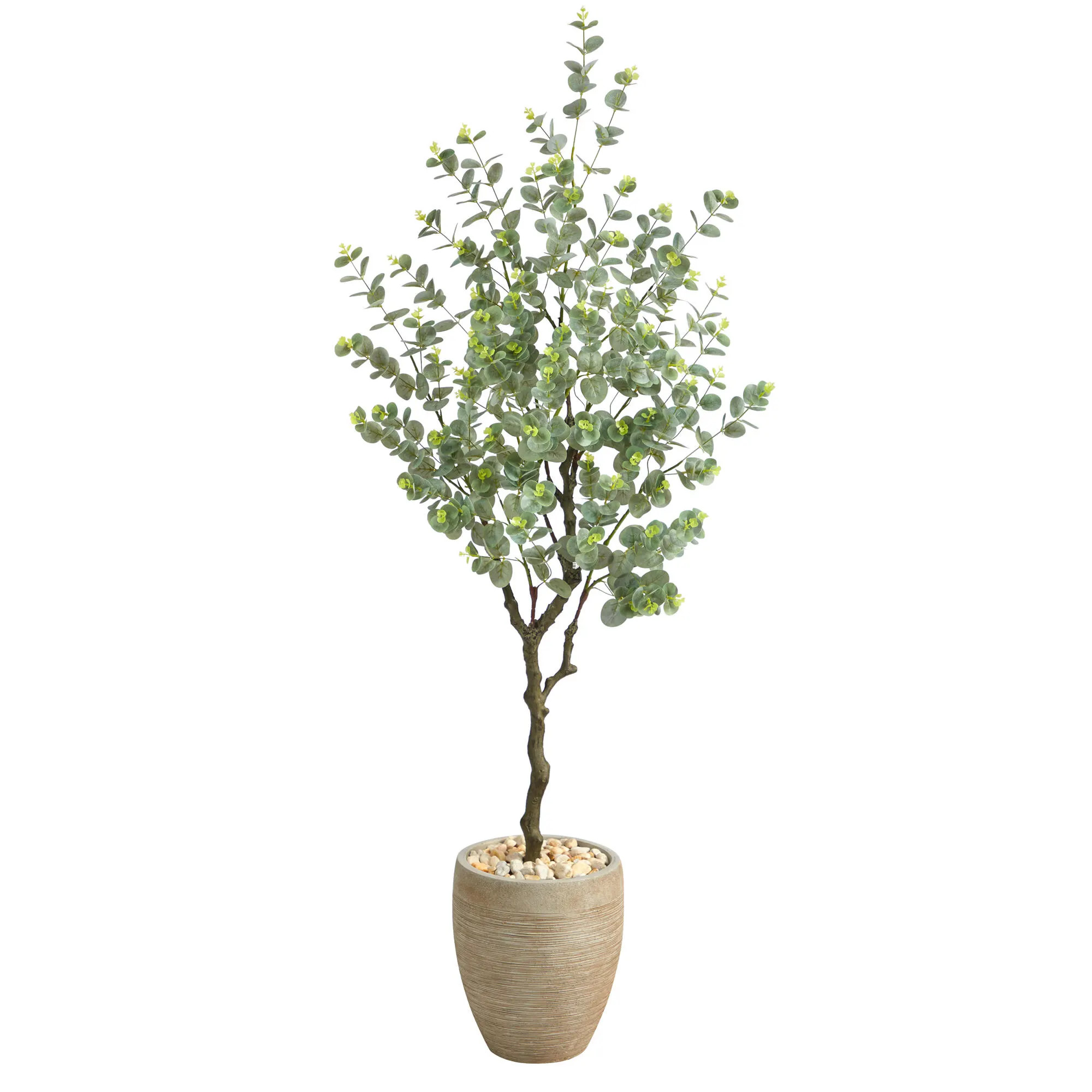 5\u2019 Eucalyptus Artificial Tree in Sandstone Planter | Ashley