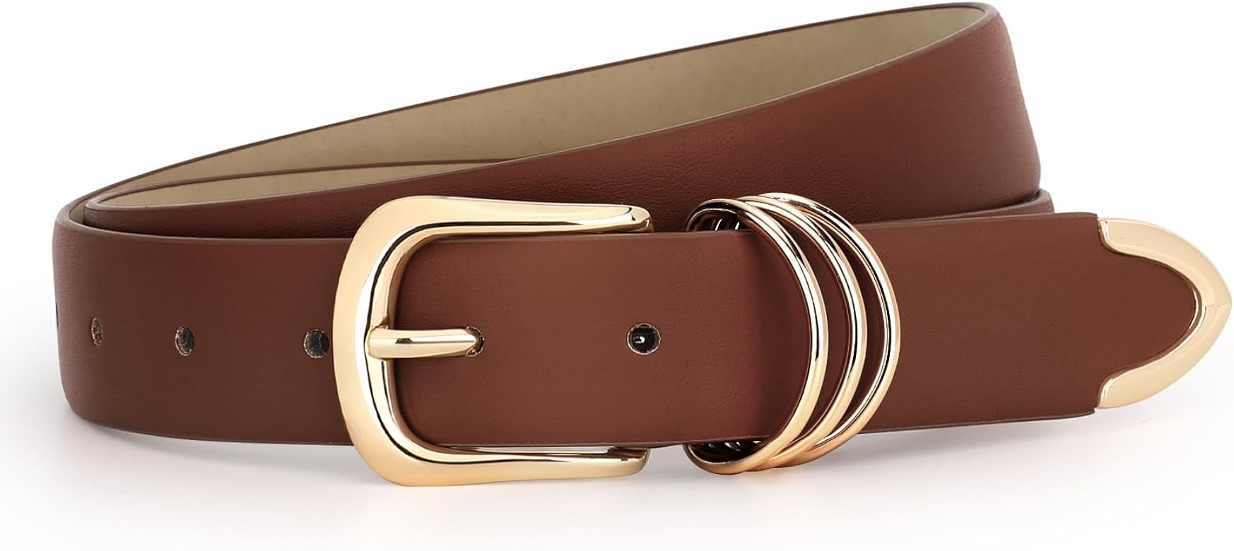 JASGOOD Women Leather Belt with Gold Buckle Ladies Faux Leather Belt for Jeans Pants | Amazon (US)