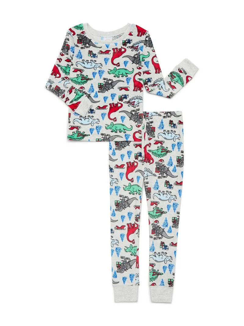 Wonder Nation Boys Christmas Long Sleeve Top and Pants Tight Fit Sleep Set, 2-Piece, Sizes 4-10 | Walmart (US)