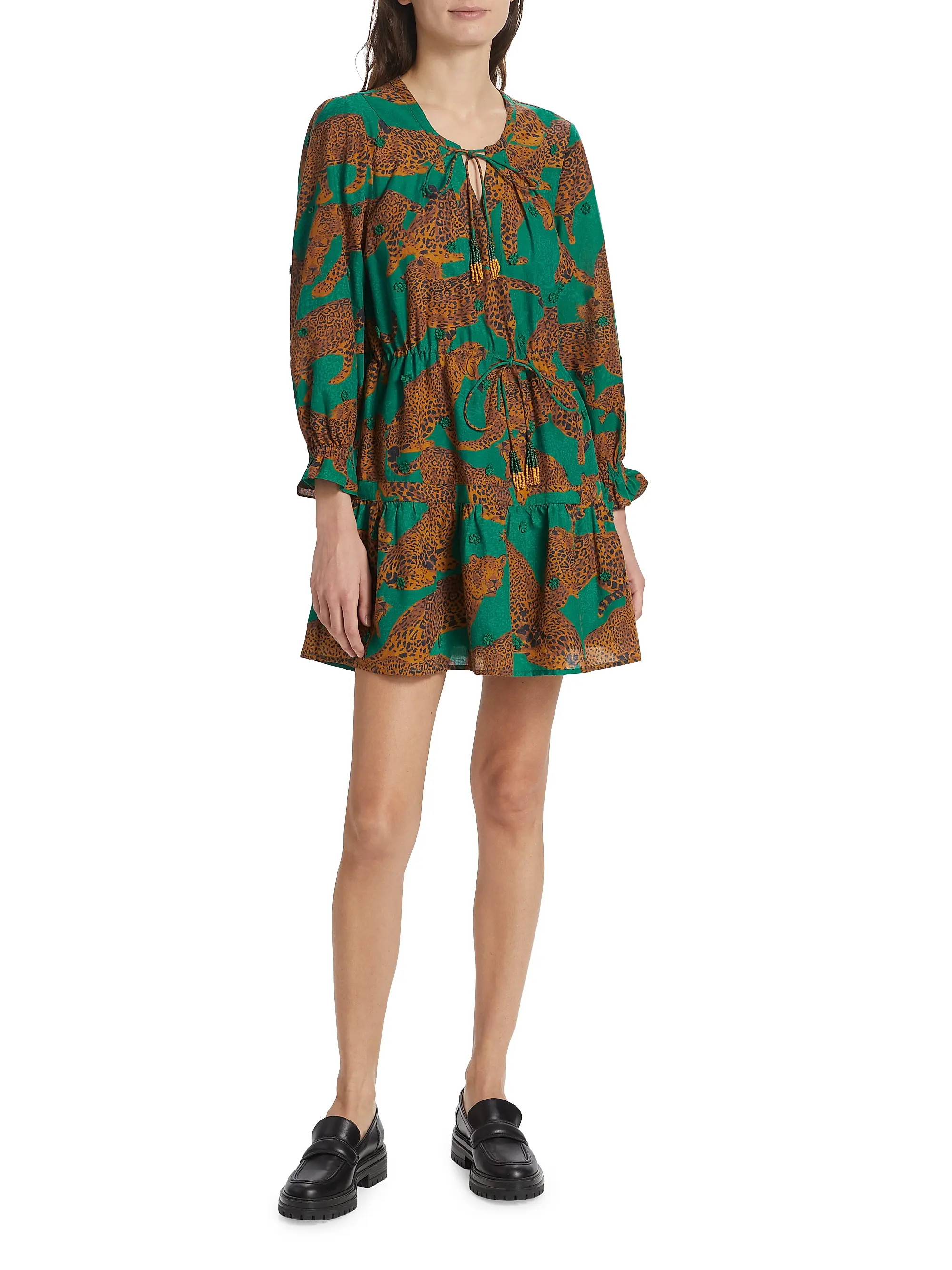 Artsy Leopards Cotton Tie-Waist Minidress | Saks Fifth Avenue