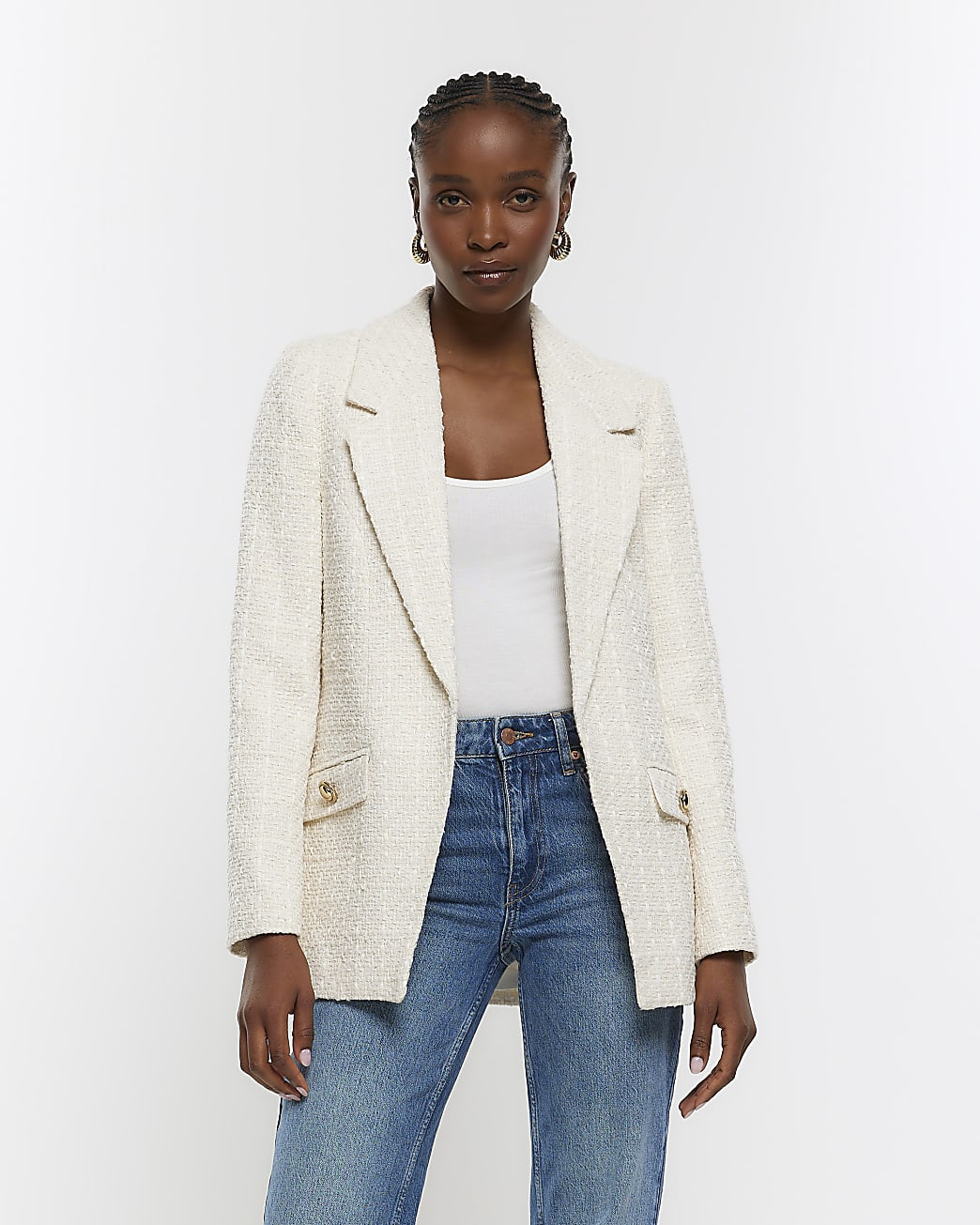 Cream boucle blazer | River Island (US)