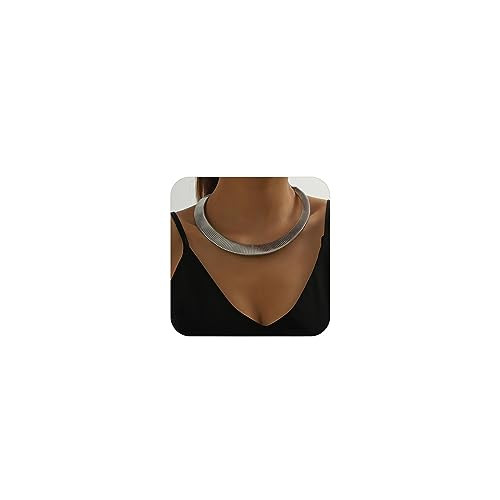 Chunky Necklaces for Women Trendy, Silver Statement Necklace Collar Necklace Bib Necklace for Women Punk Jewelry for Special Occasion (Silver) | Amazon (US)