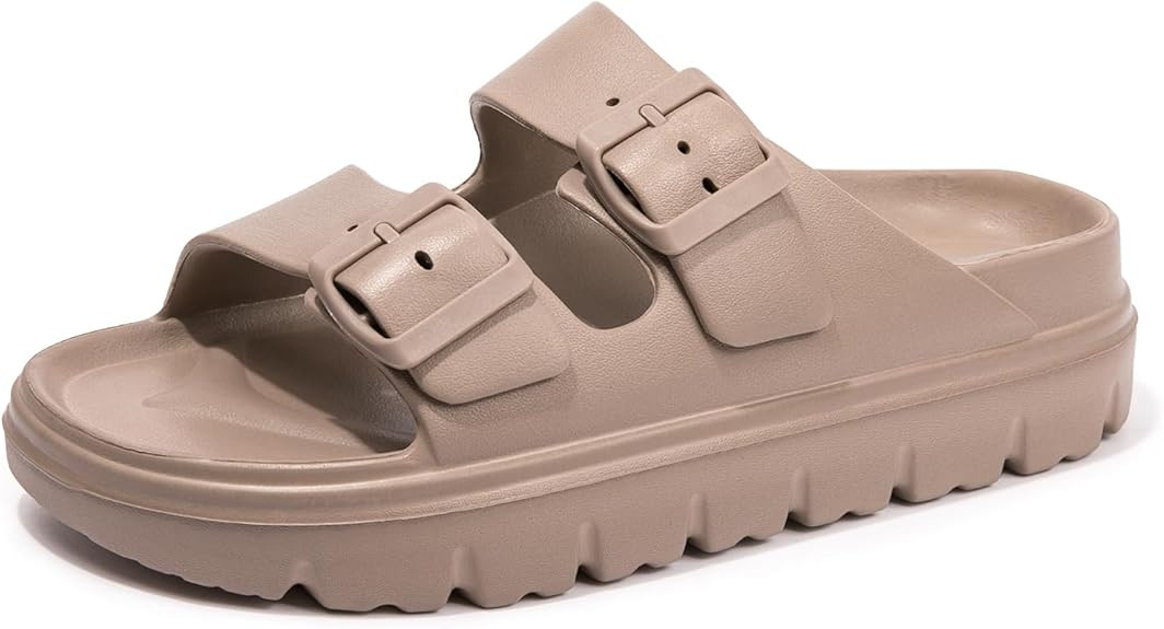 FUNKYMONKEY Women's Comfort Slides Double Buckle Adjustable EVA Flat Sandals | Amazon (US)