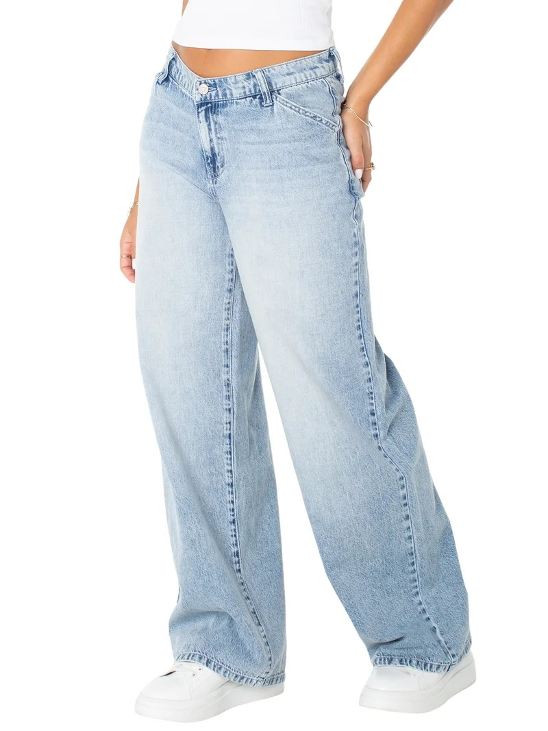 Celebrity Pink Women's and Women's Plus V-Waist Wide Leg Jeans, Available in 30", 32", and 34" in... | Walmart (US)