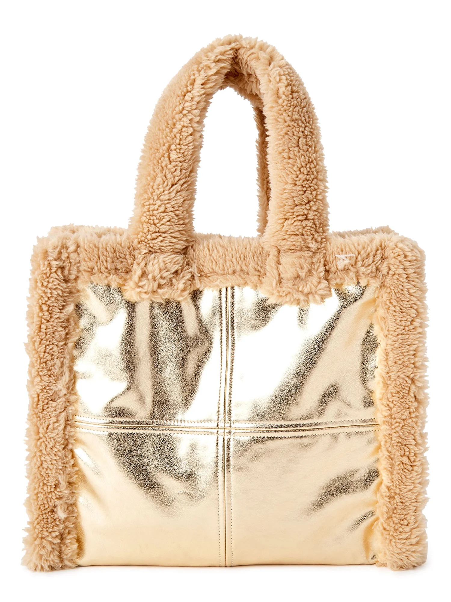 No Boundaries Women's Large Square Sherpa Tote Bag Handbag | Walmart (US)