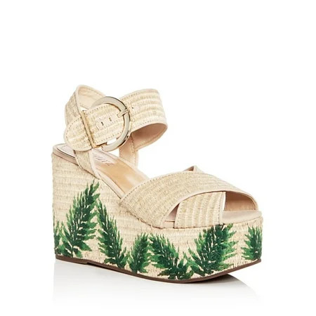 Schutz Feray Raffia Woven Natural Nude Green Floral Wedge Sandals (11) | Walmart (US)