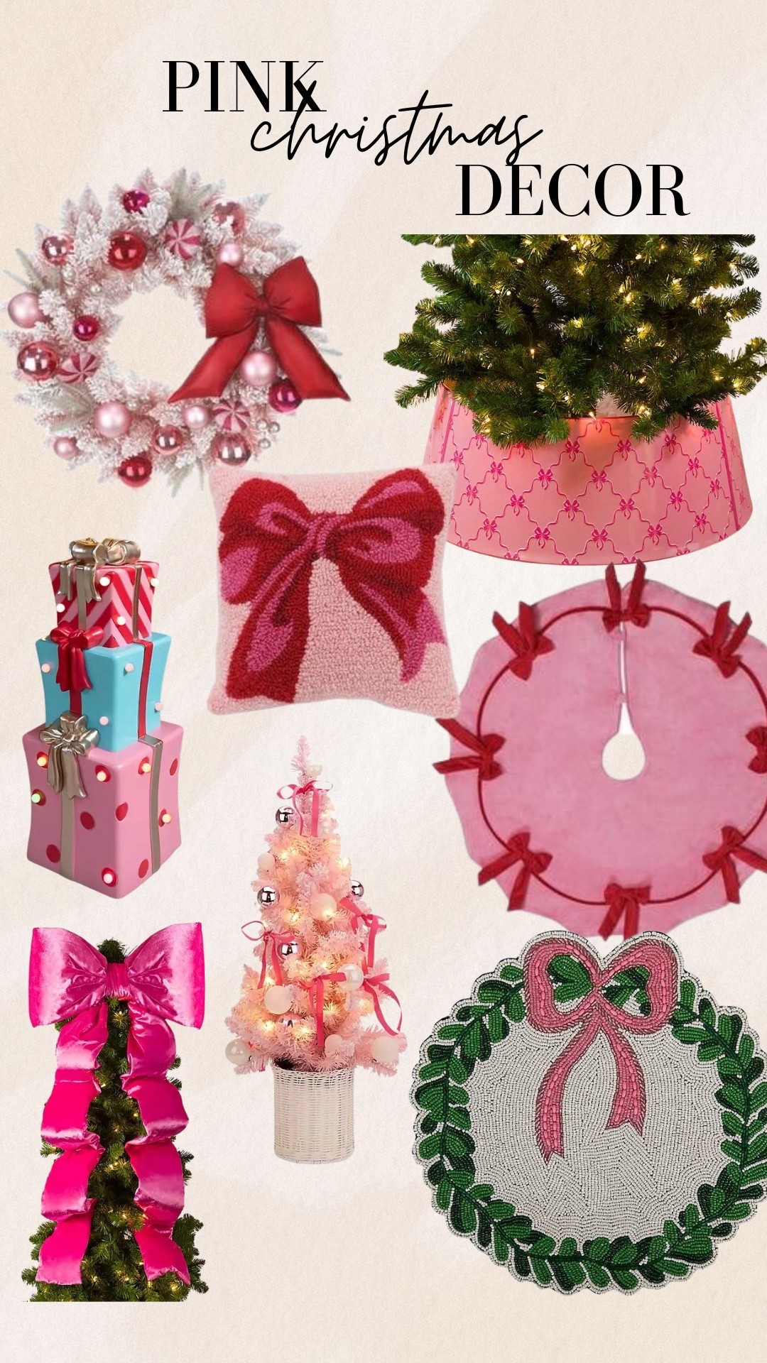 If your holiday vibe is girly, glam, and all things pink, this edit is for you! 💗✨
From bow wreaths to ruffle toppers, pastel trees, pink tree skirts, and the cutest stackable gift décor — these pieces will make your home feel like a dreamy Christmas Barbie wonderland. 🎄🎁

Tap to shop all my favorite pink holiday essentials!
✨ Perfect for nurseries, glam living rooms, or anyone who loves a soft + sweet holiday aesthetic.

#PinkChristmas #HolidayDecor #GlamChristmas #LTKHoliday #LTKHome #PinkAesthetic #ChristmasBows #HolidayHomeStyle #LTKSeasonal #ChristmasDecor

#LTKHoliday #LTKHome #LTKSeasonal