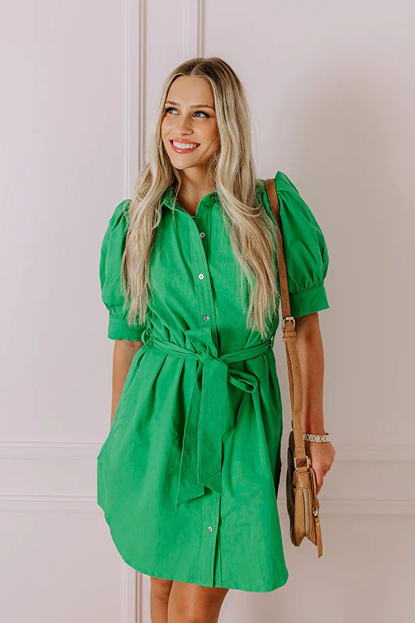 Coastal Views Button Down Mini Dress in Kelly Green | Impressions Online Boutique