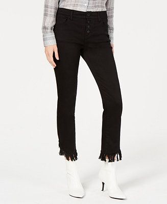 INC Fringe-Hem Button-Front Straight-Leg Jeans, Created for Macy's | Macys (US)