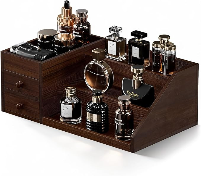 ProCase Wooden Cologne Organizer for Men, 3-Tier Elevated Wood Perfume Storage Display Shelf with... | Amazon (US)