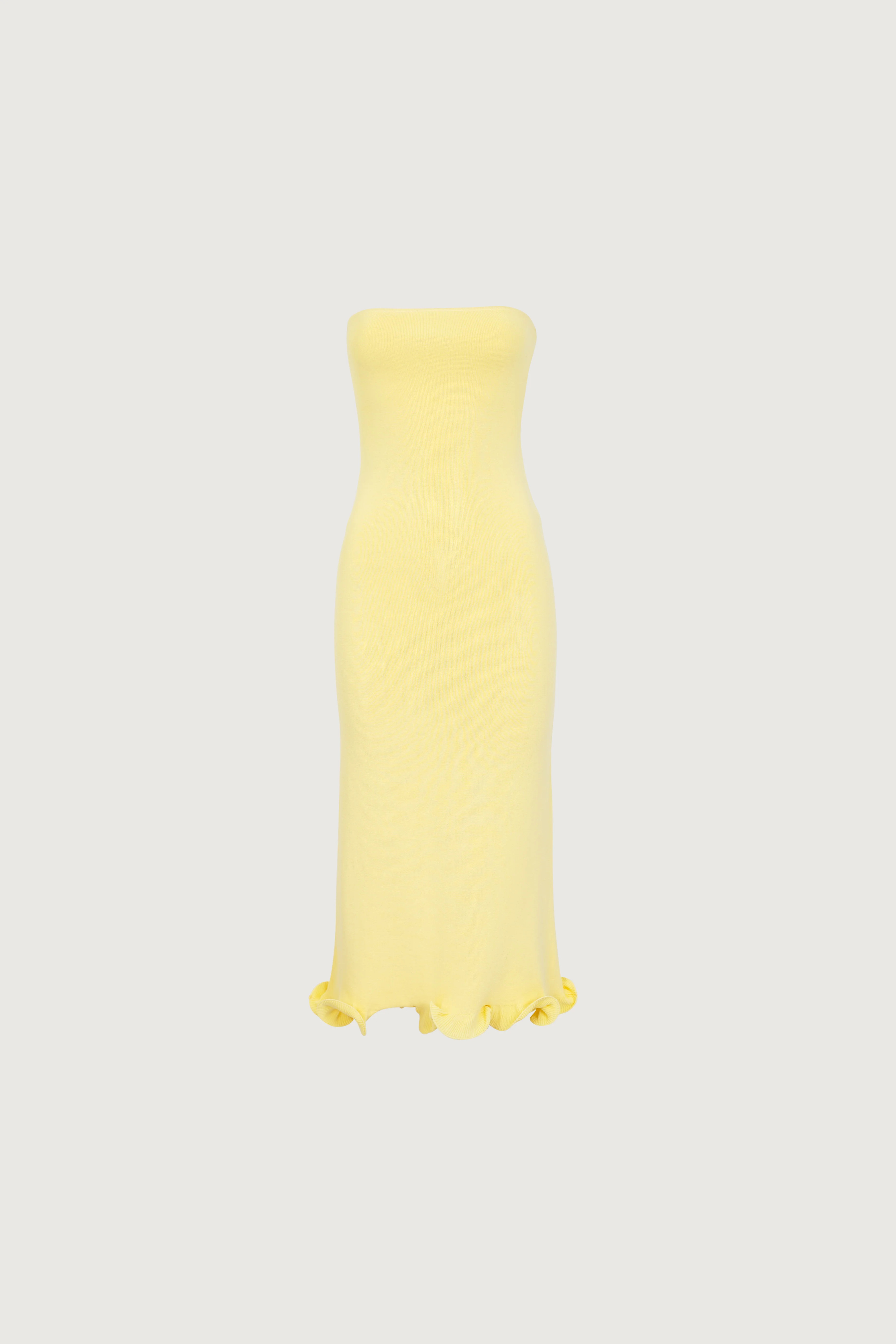 Ruffle Hem Strapless Dress (Butter Yellow) | SAME
