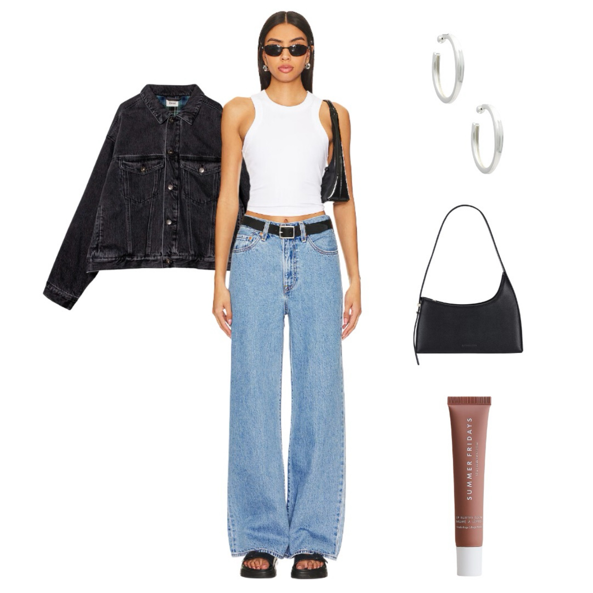 Spring outfit inspo! Love a simple outfit that can be elevated with a jacket and accessories! 

Spring outfits, vacation outfits, country concert outfit, Summer Fridays lip balm, black bag, silver hoops, black jacket 

#LTKstyletip #LTKfindsunder100 #LTKSeasonal