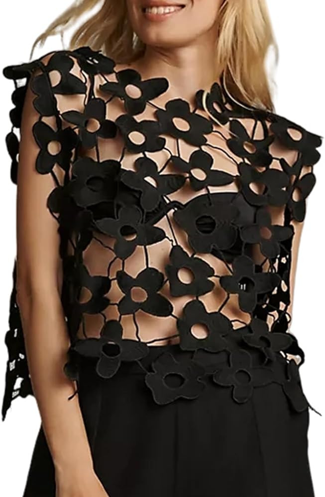 Wyeysyt Floral Lace Vest Sleeveless Crewneck Crochet Tops | Amazon (US)