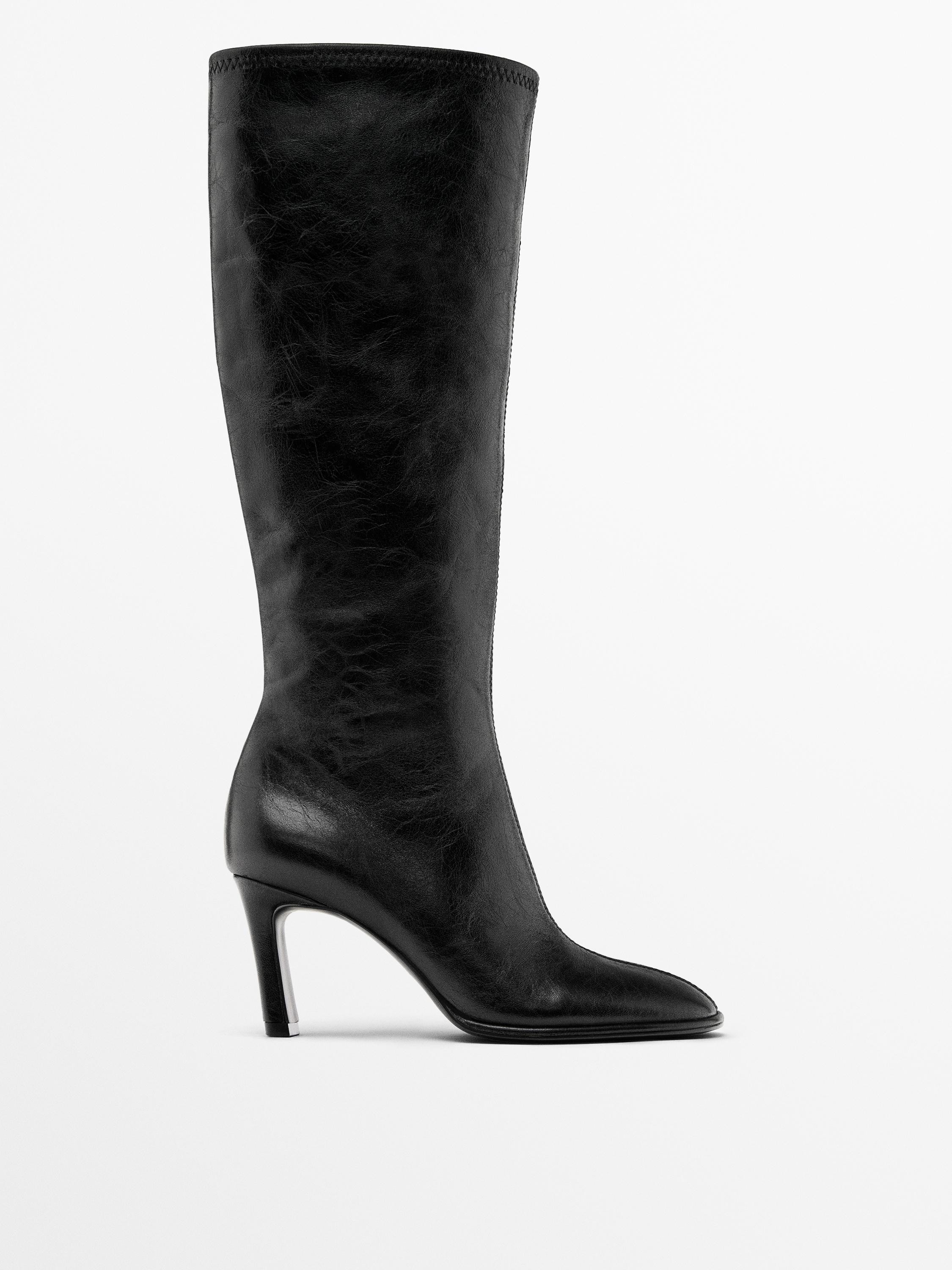 High-heel boots with elastic gores on the leg | Massimo Dutti UK
