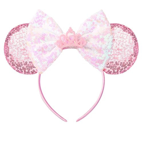 RAZKO Pink Minnie Ears Headband with Bow, Sparkle Pink Mouse Ears Headband for Girls Women | Amazon (US)