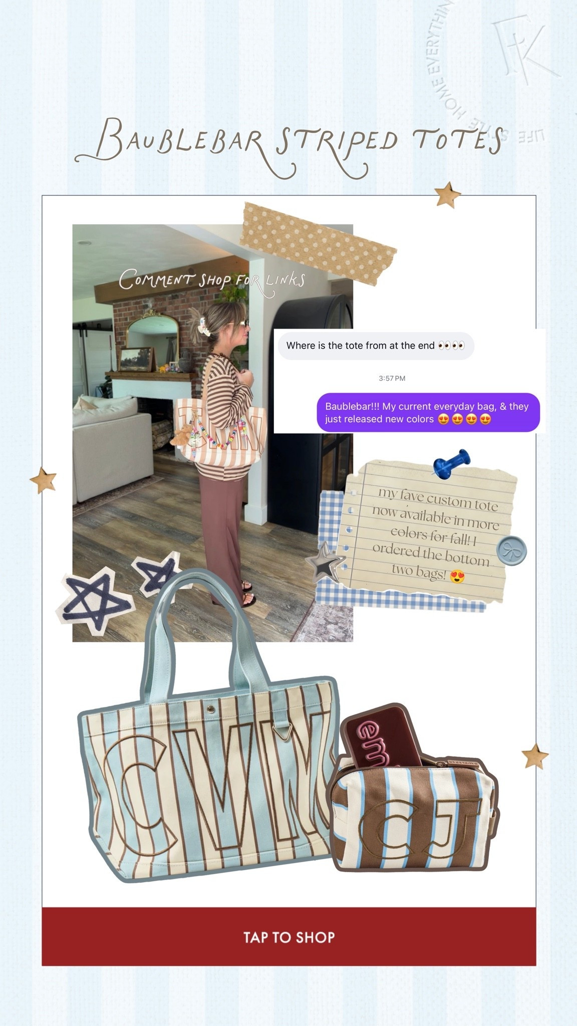 The totes have new colors!!!! I’m so excited for the brown & blue! 🩵🤎🩵🤎

BaubleBar tote, custom tote, striped totes for fall, size medium

#LTKdayinmylife #LTKmomlife #LTKSeasonal