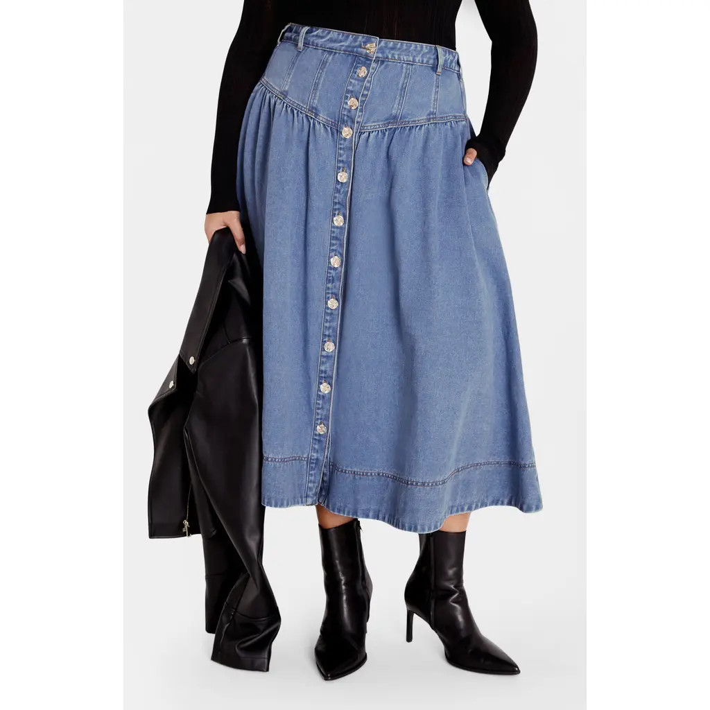 City Chic Denim Maxi Skirt in Denim Light at Nordstrom | Nordstrom