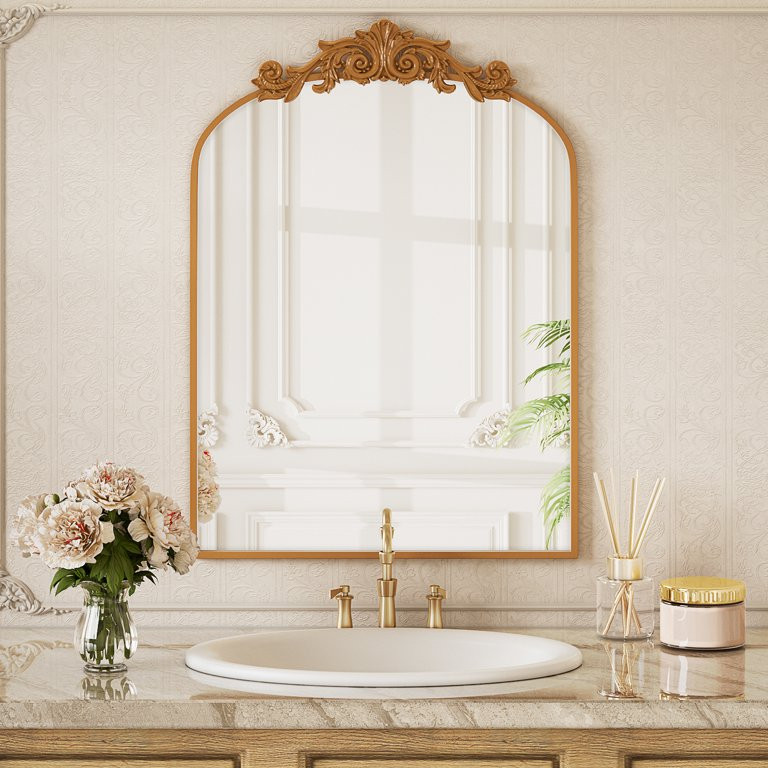 BEAUTYPEAK 41"x26" Wall Decor Mirror Arched Metal Vintage Bathroom Mirror,Bronze | Walmart (US)