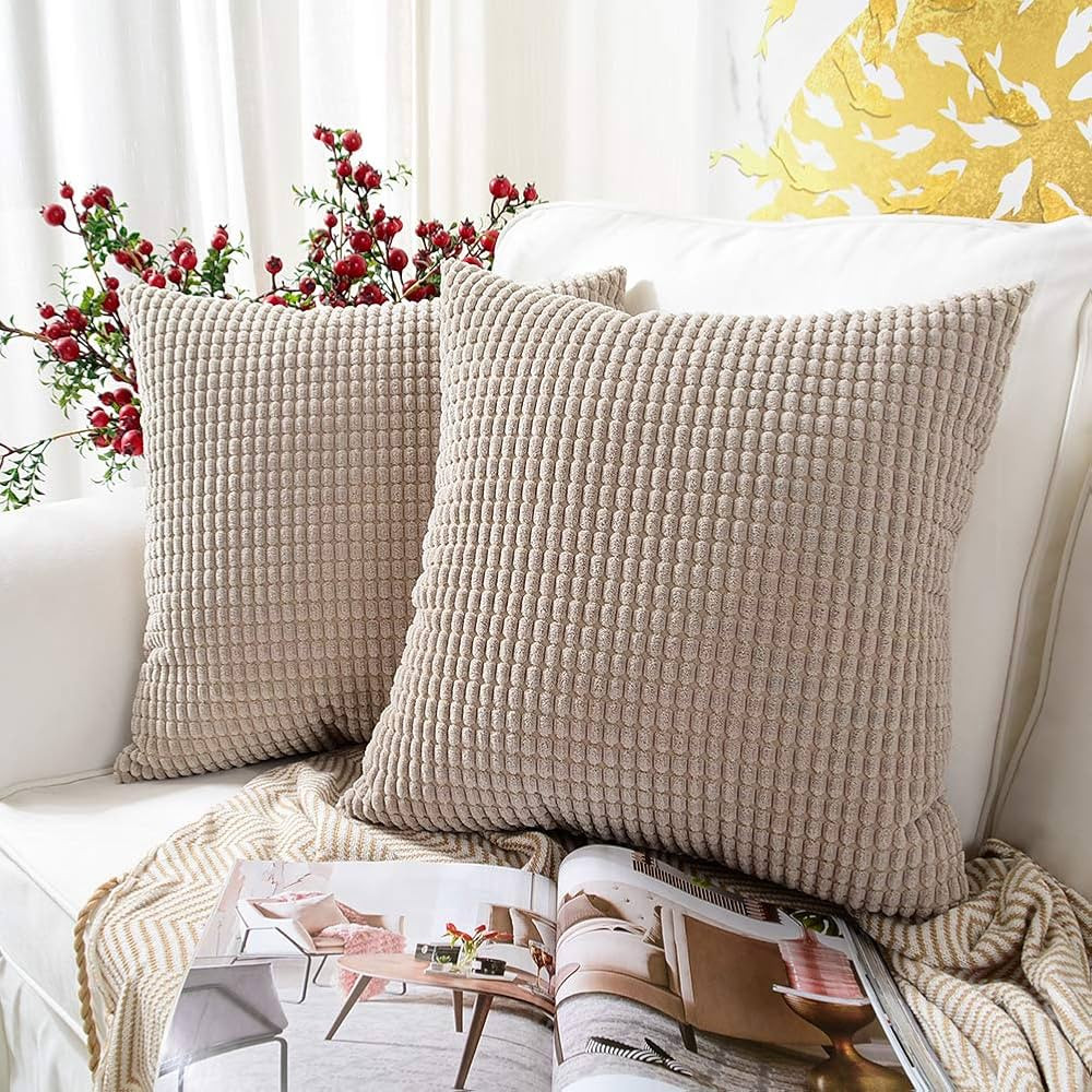 MERNETTE Pack of 2, Corduroy Soft Decorative Square Throw Pillow Cover Cushion Covers Pillowcase,... | Amazon (US)