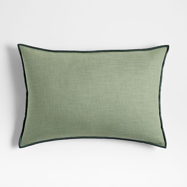 Sage 22"x15" Merrow Stitch Cotton Decorative Throw Pillow Cover + Reviews | Crate & Barrel | Crate & Barrel