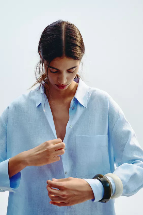 OVERSIZED LINEN BLEND SHIRTLight blue+3 | Zara US