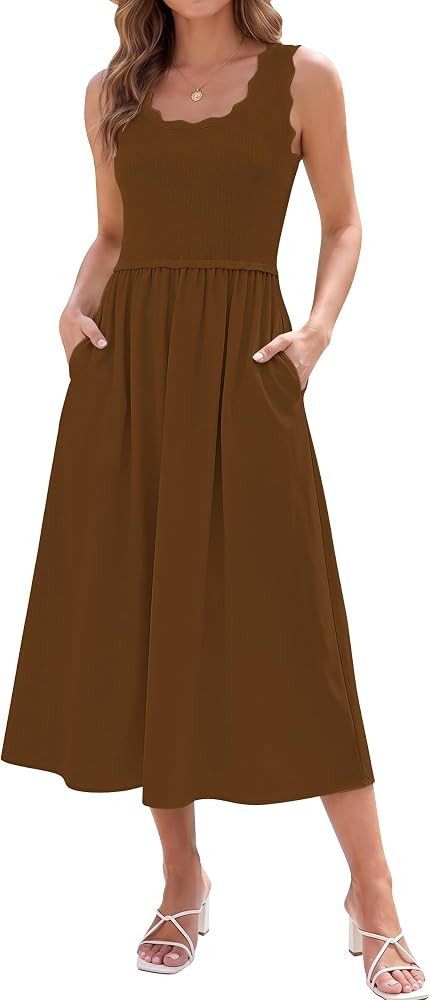 Womens Summer Casual Maxi Dress A line Flowy Sleeveless Scoop Neck Beach Travel Tank Long Dresses... | Amazon (US)
