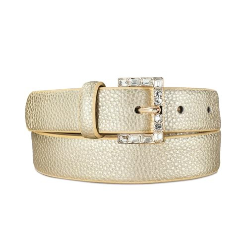 RISANTRY Women Casual Leather Gold Belt for Jeans Pants, Fashion Ladies Girls Gold Faux Leather Waist Belt | Amazon (US)