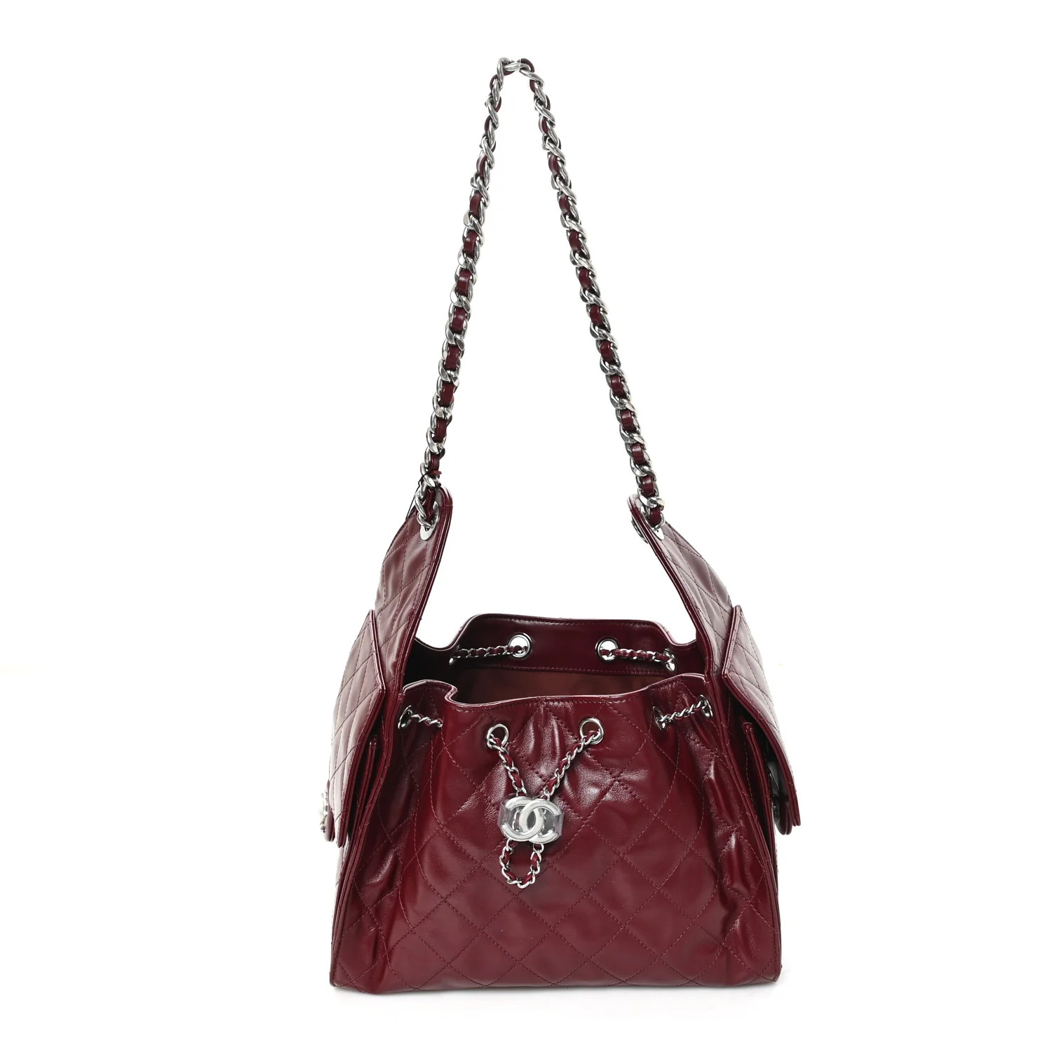 Chanel Shiny Crumpled Calfskin Quilted Small Chanel 25 Handbag Burgundy 1910089 | FASHIONPHILE (US)