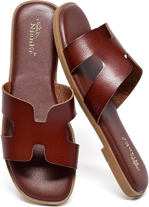 NianEr Womens Microfiber Leather Comfort Foam Support H Sandals Square Toe Dress Dressy Slip On C... | Amazon (US)