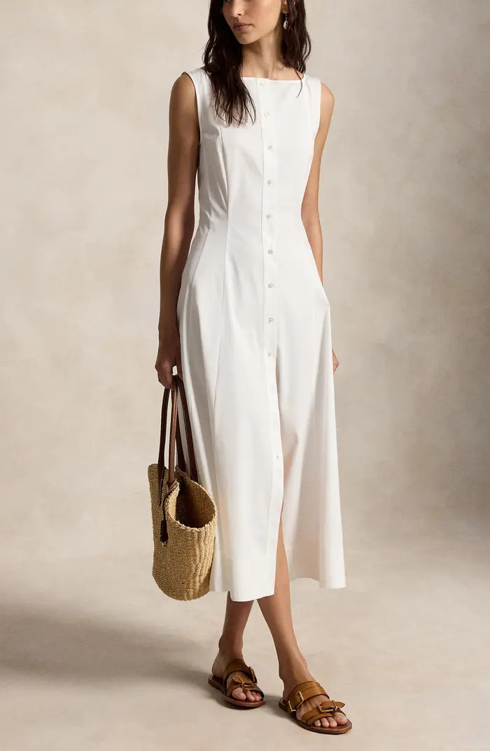 Paneled Cotton Button-Up Midi Dress | Nordstrom