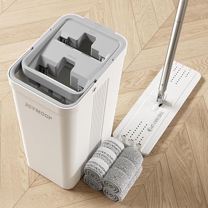 JOYMOOP Mop and Bucket with Wringer Set, White Flat Squeeze Mop Bucket Set for Floor Cleaning, We... | Amazon (US)