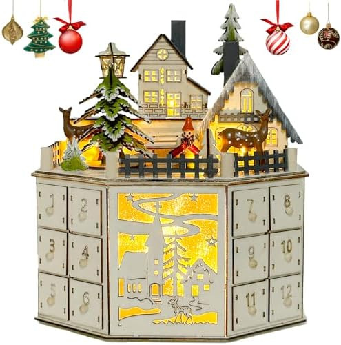Christmas Advent Wooden Calendar House with 24 Drawers,Reusable Empty Light up Advent Calendar bo... | Amazon (US)