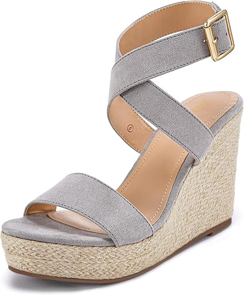 Womens Wedge Platform Espadrille Cross Ankle Strap Slingback Open Toe Summer High Heel Sandals | Amazon (US)