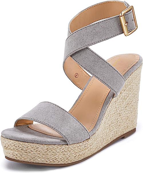 Womens Wedge Platform Espadrille Cross Ankle Strap Slingback Open Toe Summer High Heel Sandals | Amazon (US)