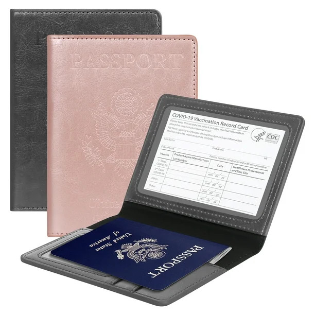 Skycase 2 Pack Passport Holder with Vaccine Card Slot, PU Leather Passport and Vaccine Card Holde... | Walmart (US)