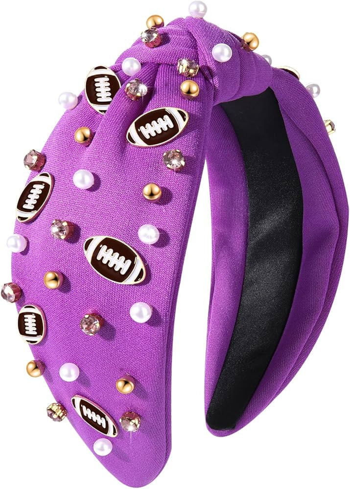 Football Headband Pearl Rhinestone Jeweled Knotted Headband Fun Sports White Hot Pink Black Blue ... | Amazon (US)