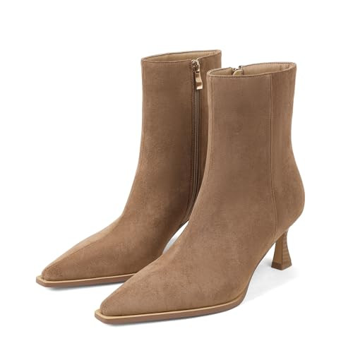 Ankle Boots for Women Kitten Heel Booties Short Boots,Brownsuede,Size 6 | Amazon (US)