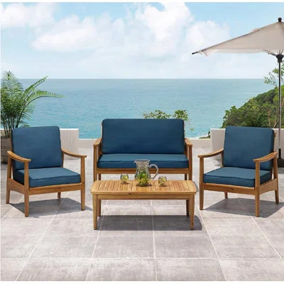 4-Piece Outdoor Patio Conversation Seating Set With Cushions | Wayfair North America