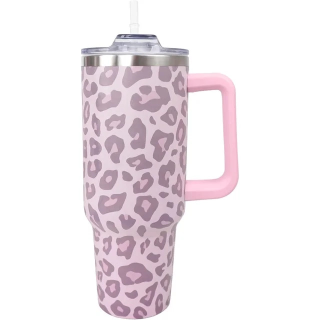 40 Oz Leopard Tumbler with Handle and Straw, Pink Cheetah Print Tumbler, Leopard Print Gifts for ... | Walmart (US)