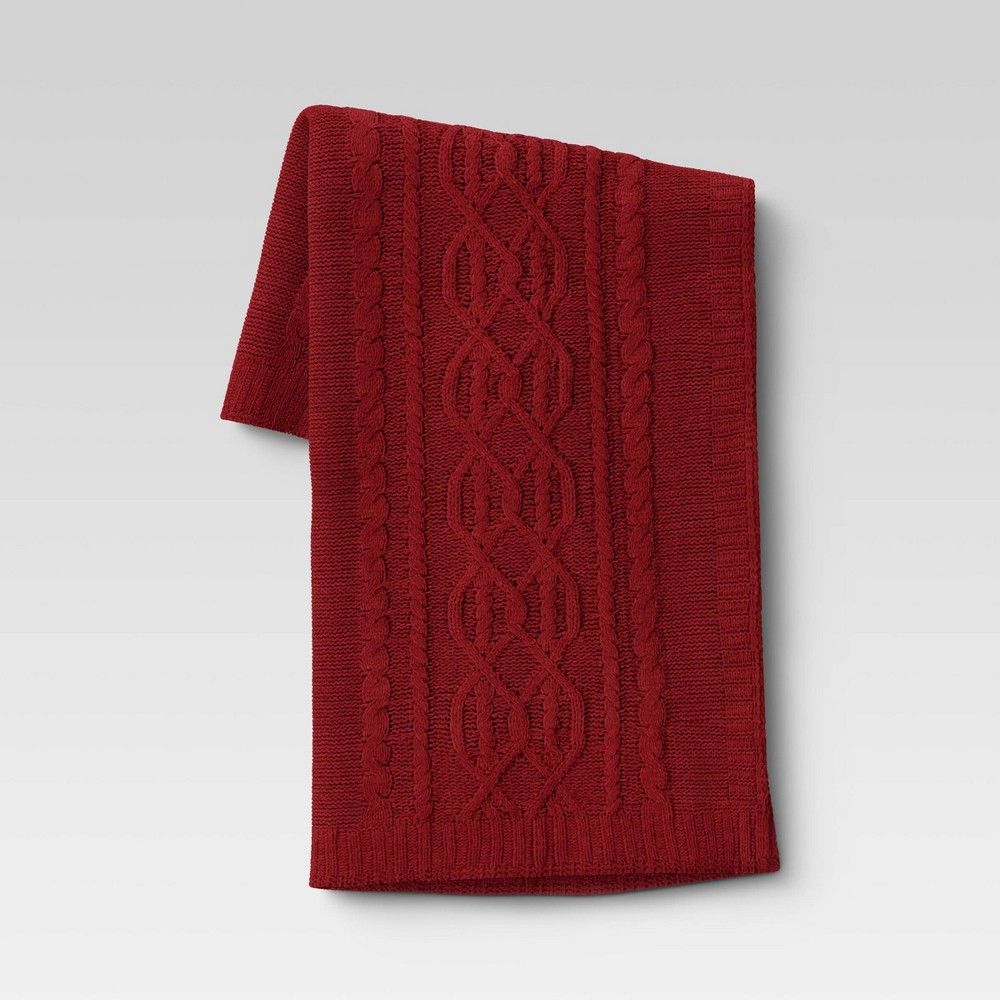 50""x60"" Cable Knit Chenille Throw Blanket Red - Threshold | Target