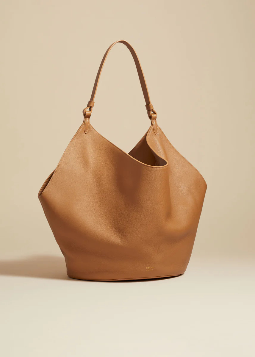 The Medium Lotus Tote in Nougat Pebbled Leather | Khaite