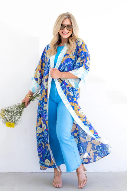DOORBUSTER Tribal Palms Morocco Flare Sleeve Tie Waist Duster | The Willow Tree
