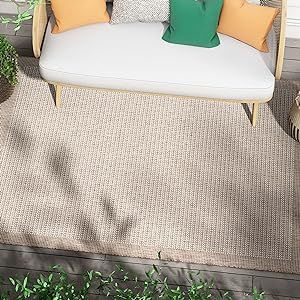 Well Woven Woden Taupe Indoor/Outdoor Flat Weave Pile Solid Color Border Area Rug (7'10" x 9'10") | Amazon (US)