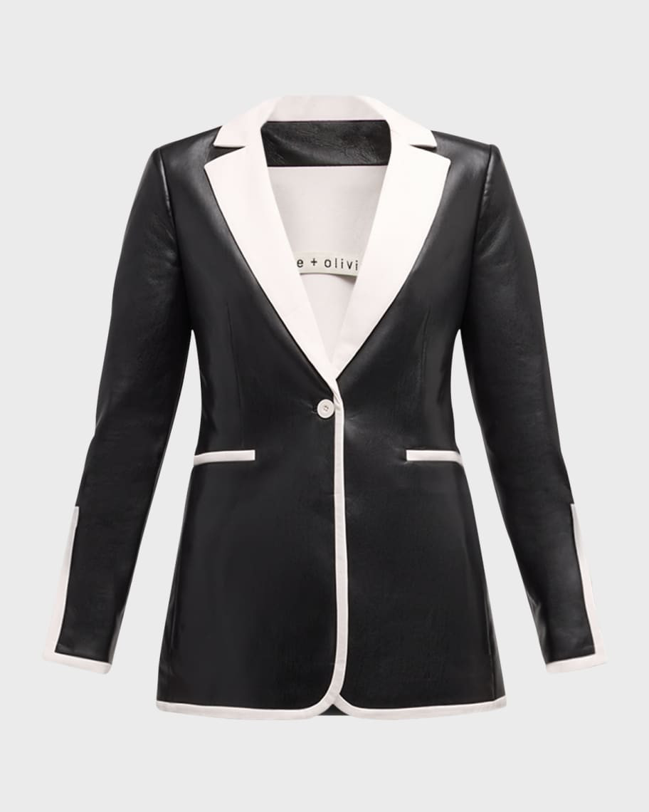 Alice + Olivia Breann Vegan Leather Contrast Trim Blazer | Neiman Marcus