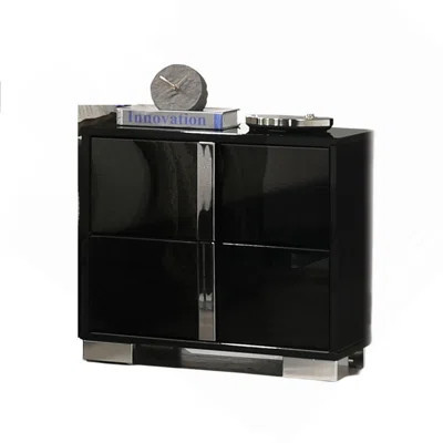 Contemporary Classic Black Bedside Table Bedroom Furniture 1Pc Nightstand Chrome Legs Handles | Wayfair North America