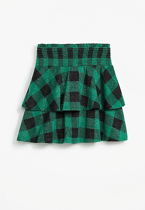 Girls Shimmer Buffalo Plaid Skirt | Maurices