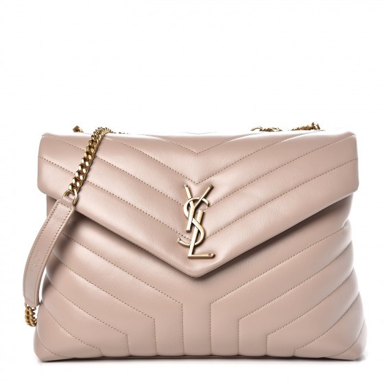 SAINT LAURENT Calfskin Matelasse Medium Loulou Monogram Chain Satchel Light Natural | Fashionphile