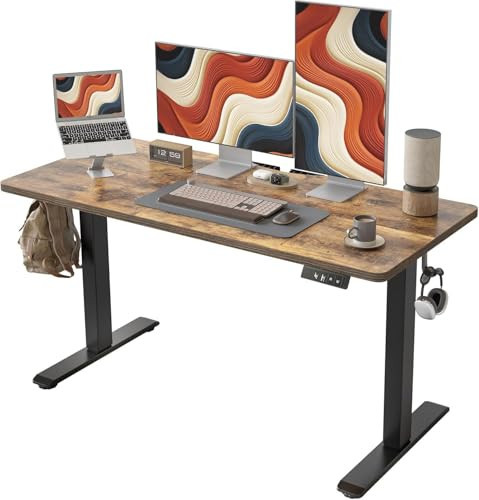 Electric Height Adjustable Standing Desk - 47 x 24 inch, Sit Stand Desk with Casters, Rustic Brown Top/Black Frame | Amazon (US)