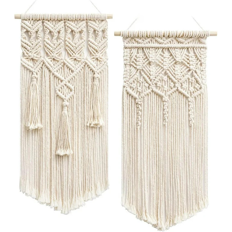 2 Pieces Macrame Woven Wall Hanging Boho Geometric Art Decor - Beautiful Bedroom Nursery Apartmen... | Walmart (US)