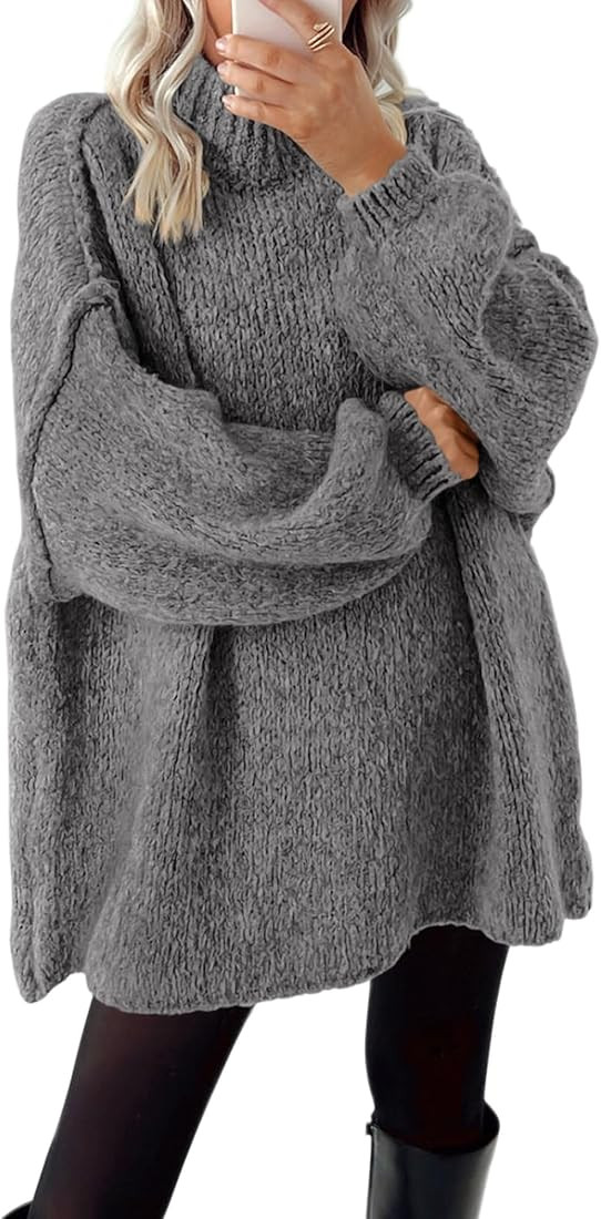 BTFBM Women's Long Pullover Sweaters 2024 Fall Winter Mock Neck Long Sleeve Thick Oversized Casua... | Amazon (US)
